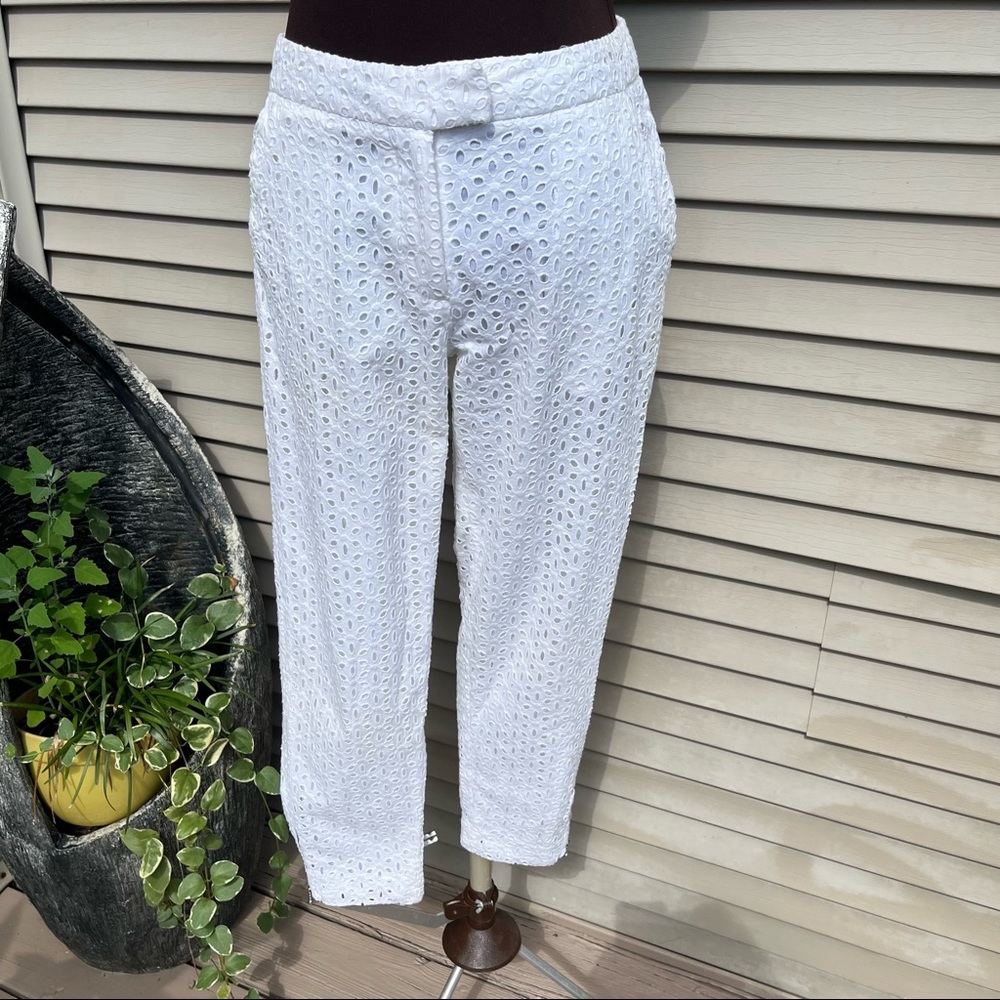 EUC ASOS liked crochet knit cropped white trousers pants